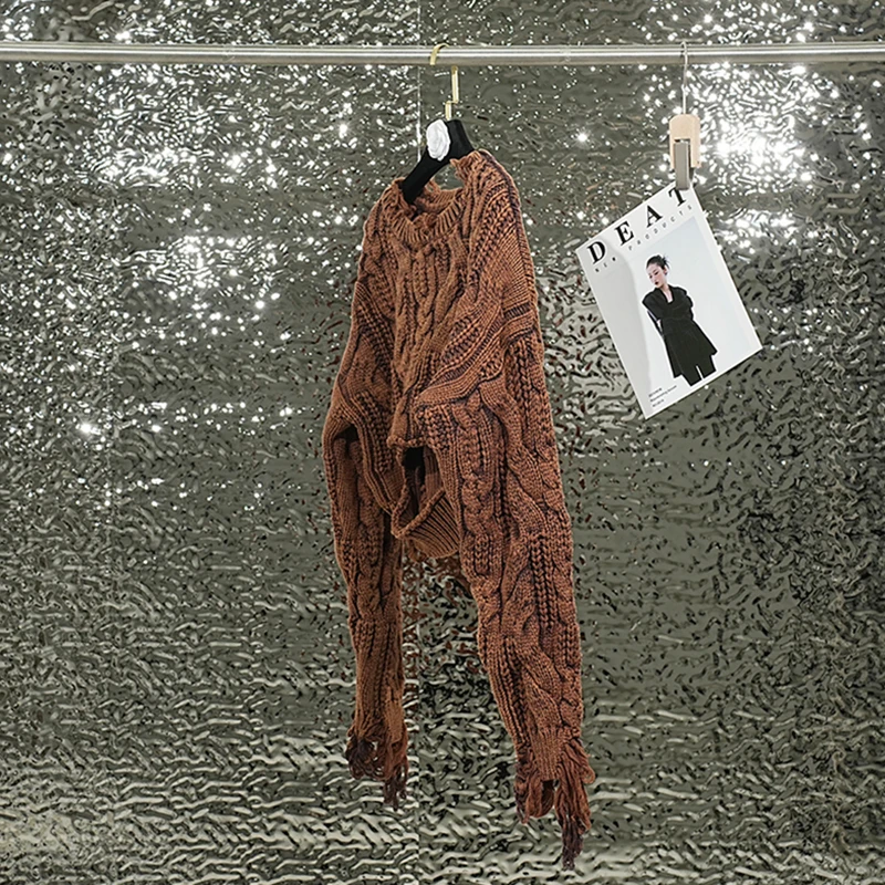 Женский вязаный свитер с вырезами DEAT Свободный пуловер в стиле High Street круглым