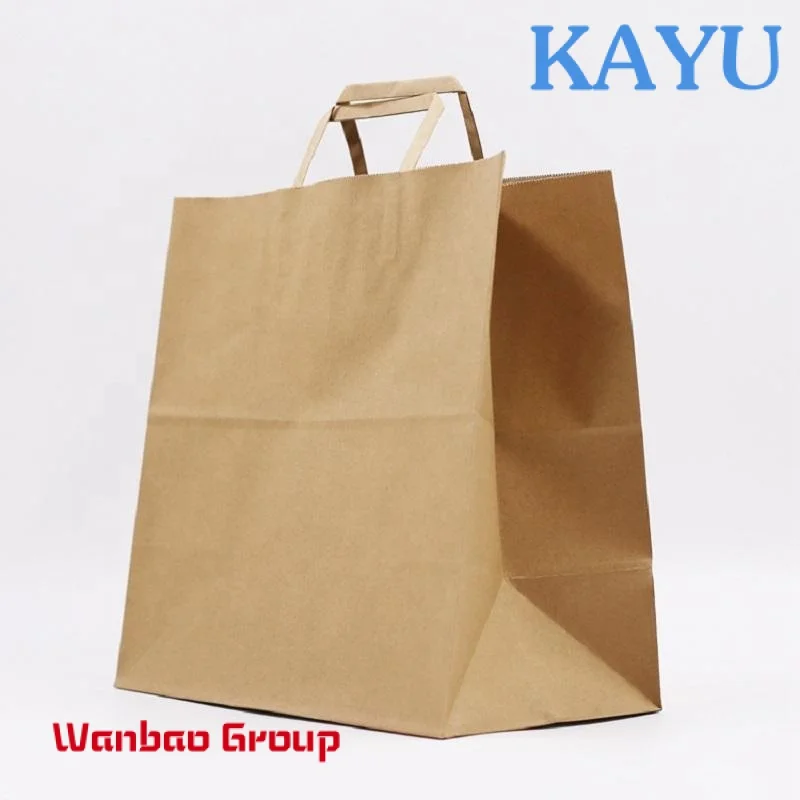 Flat Fold Handle Durable Using Biodegradable Kraft Paper Packing Bags With Handle