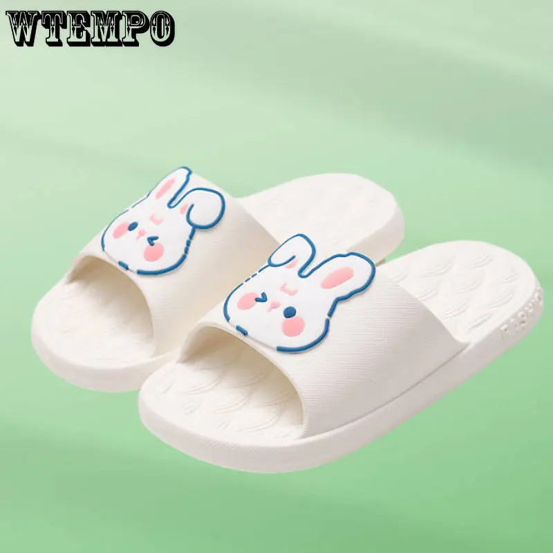 

WTEMPO Cute Rabbit Slippers Cartoon Graffiti Shoes Children Adults Summer Beach Sandals Platform Soft Cozy Casual Home Slippers