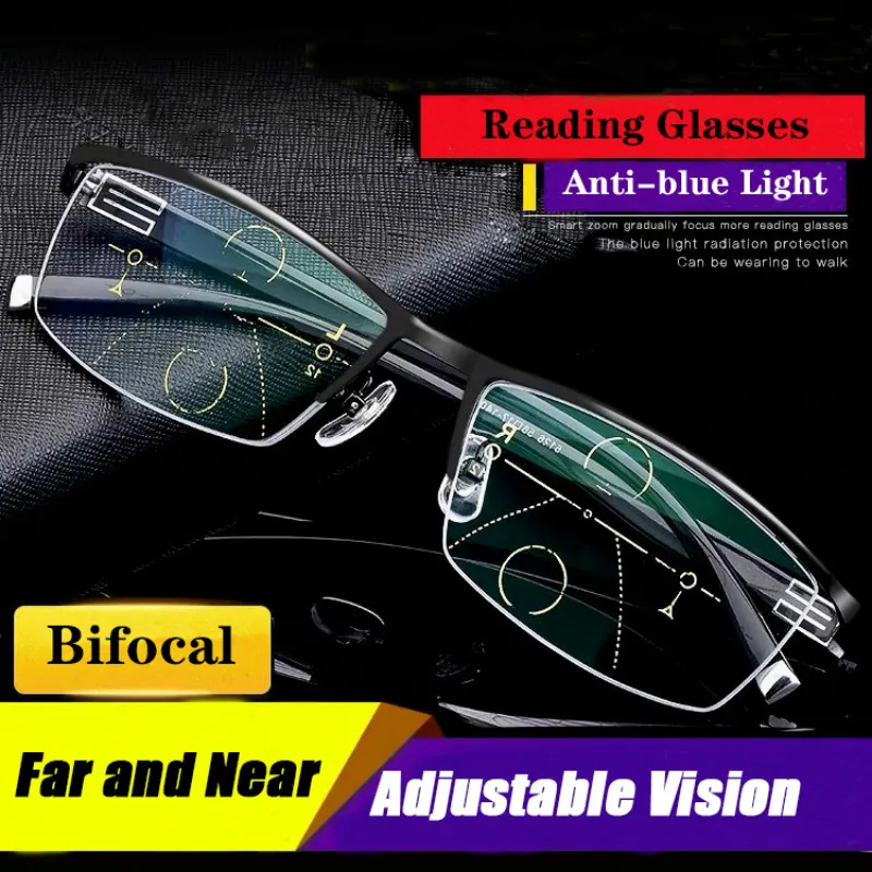 

Men's Look Far and Near Reading Glasses Bifocal Multi-focus Automatic Adjustment Degree Anti-Blu-ray Presbyopia Glasses очки