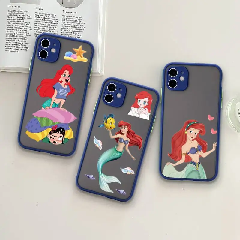 

Cute Disney Princess Phone Case For iphone 14 Plus 13 12 11 Pro Mini Max X XS XR Transparent Matte Royal Blue Fuda