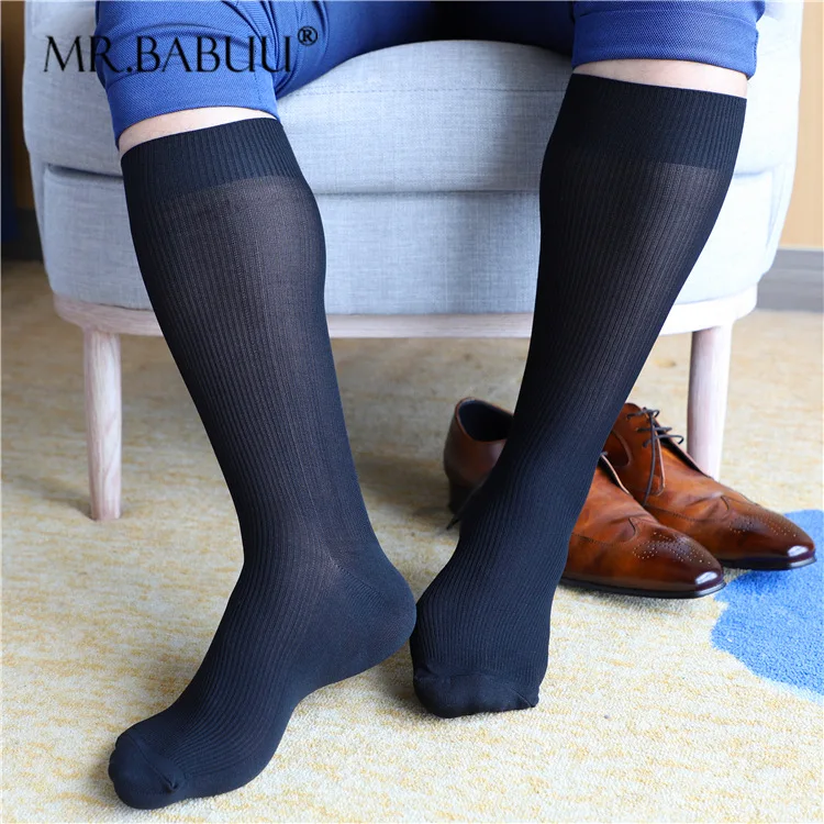 Men's Business Formal Dress Socks Vertical Striped Hot Male Sexy Black Stocking Sweat Absorb Soft Smooth Cotton Socks