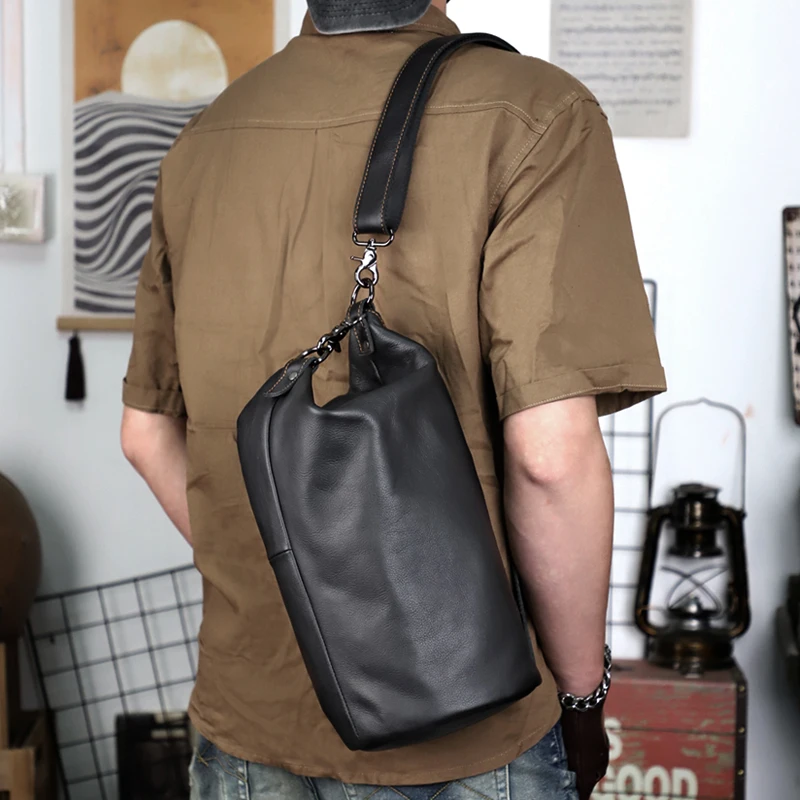 Genuine Leather Men's Chest Bag Large Capacity Travel Crossbody Shoulder Bag Sport Oraganizer Messenger Bags For Male