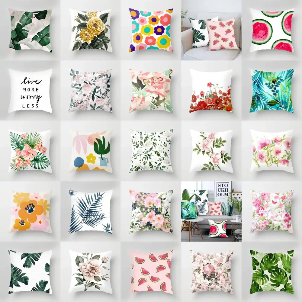 

Green Plant Pillow Cover Throw Pillows for Living Room Sofa Office Cushion Cover Watermelon Flower Pillow Case Car Home Decor