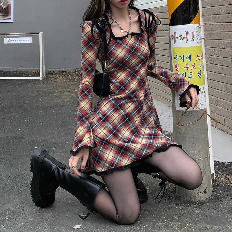 

Spring Plaid Lolita Dress Women Elegant Japanese Kawaii Paty Mini Dress Female Casual High Street Korean Dress Women 2021 New