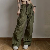 oversized cargo trousers street overalls solid color high waist straight multi pocket harajuku casual wide leg pants for women