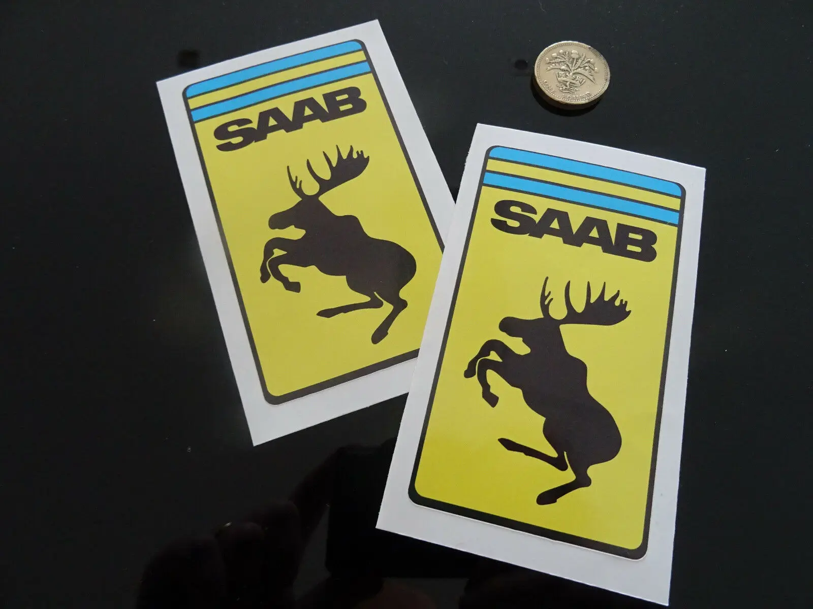 

For 2 x SAAB Moose Car Stickers Crests Shields Funny 900 Turbo Classic