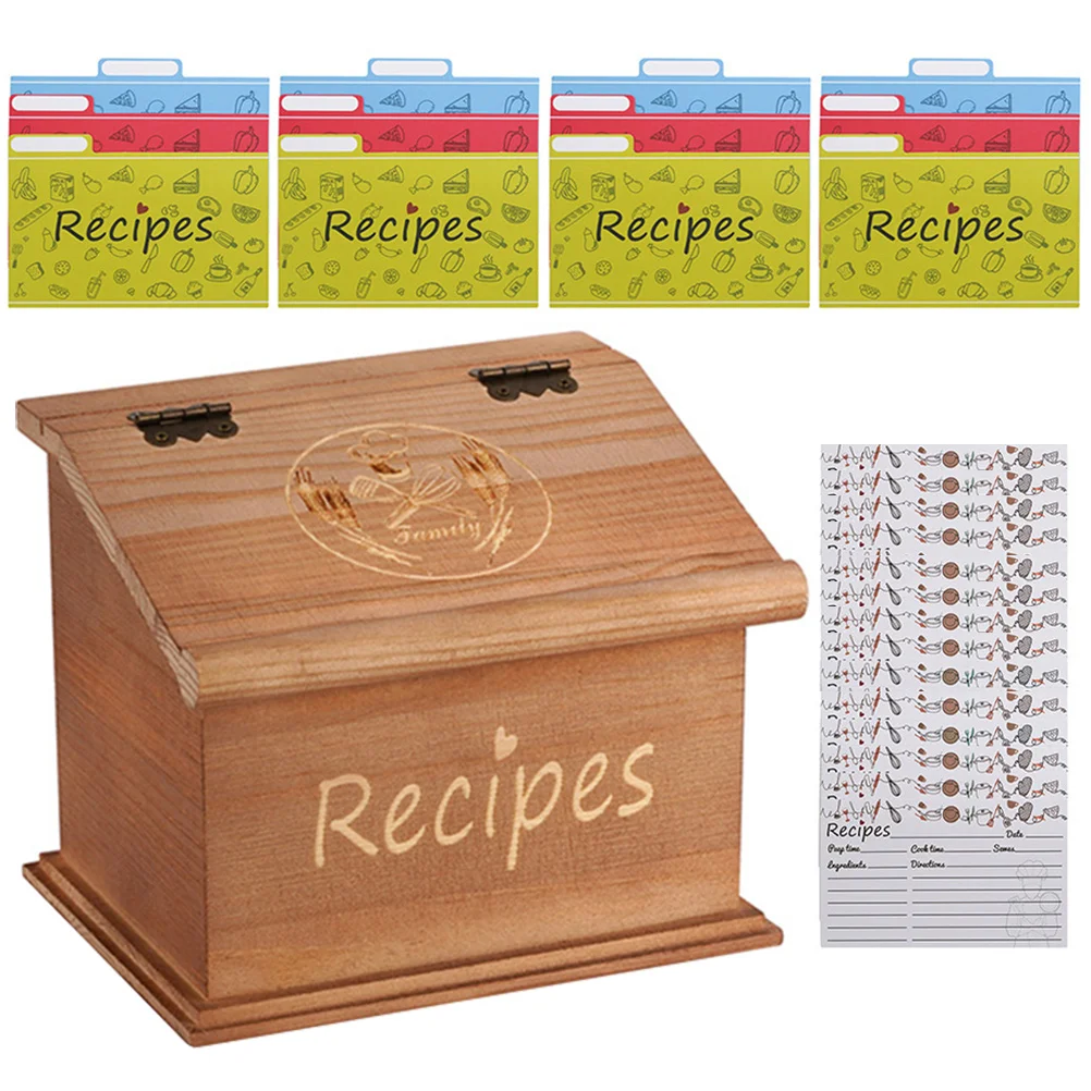 

Box Recipe Wooden Wood Organizer Storagejewelry Kitchen Case Vintage Holder Container Retro Gift Bin Unfinished Home Desktop