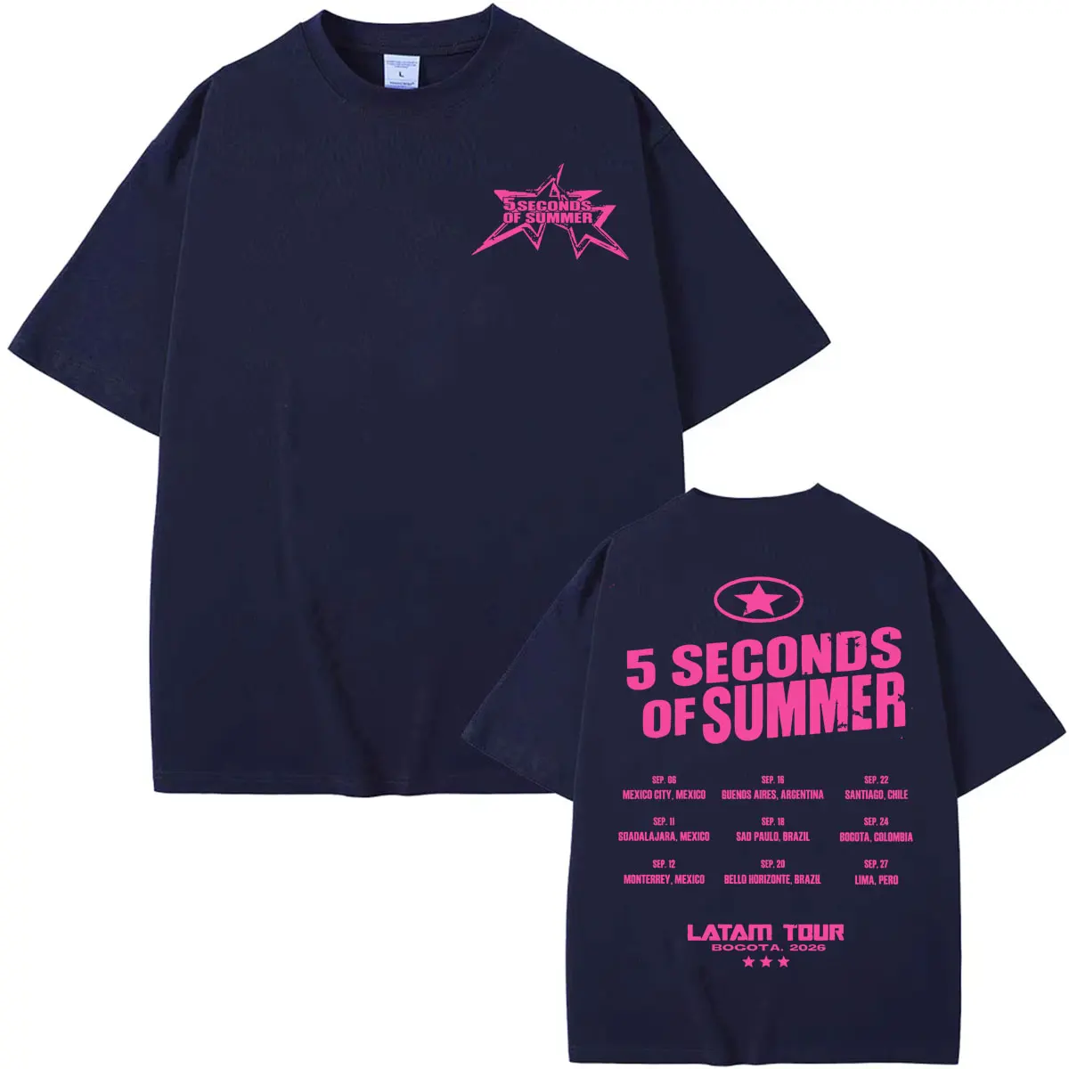 Фото Футболка 5 Seconds of Summer Everyone's A Star Latam Tour 2026 для мужчин и женщин, модная, в стиле хип-хоп и панк, летние топы, футболка с круглым вырезом №2