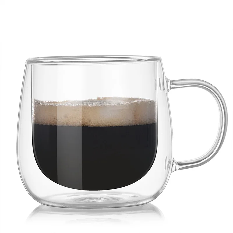 

European-style Double-layer Coffee Mug with Handle Anti-scalding Glass Household Heat-resistant Water Cup Office Coffee Set