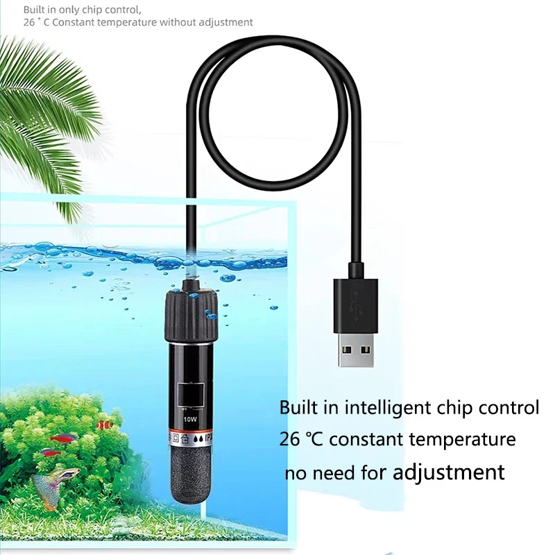 

10 Вт, 5 В, USB термостат для аквариума, нагревательный стержень, 26 ℃, мини-нагреватель с постоянной температурой, погружной нагреватель для аквариума, водяной нагрев