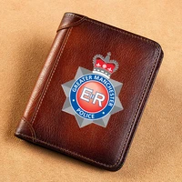 high quality genuine leather men wallets united kingdom police badge printing short card holder purse luxury brand male wallet