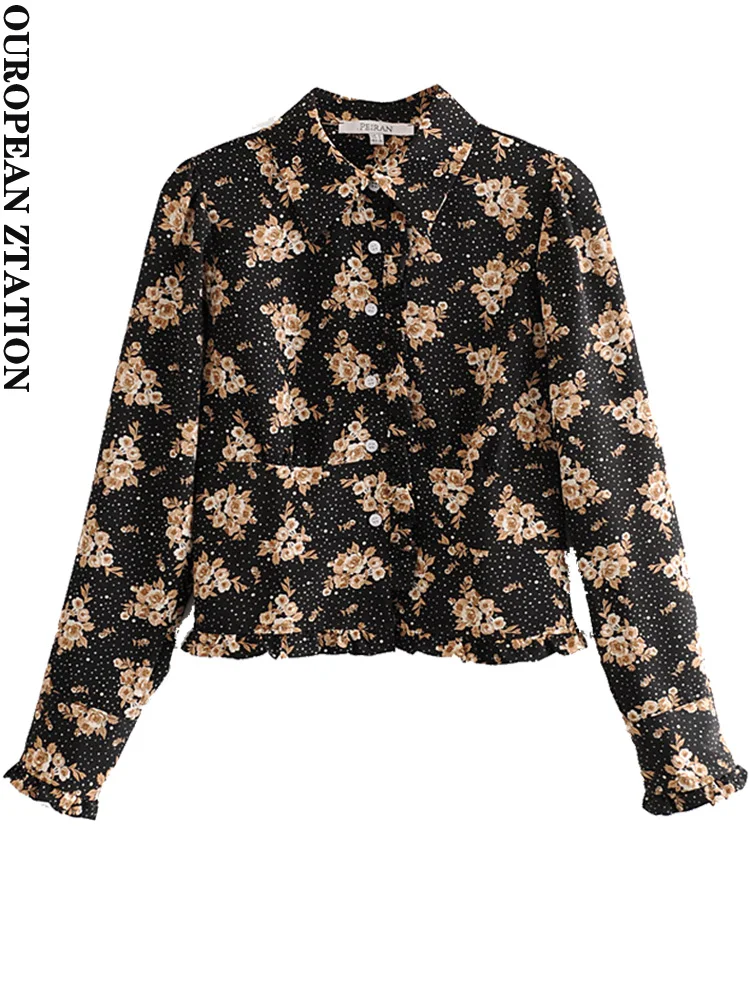 

Модные женские шифоновые рубашки PAILETE с цветочным принтом, винтажные женские блузки на пуговицах с длинным рукавом, шикарные топы, 2022