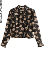 pailete women 2022 fashion floral print slim chiffon shirts vintage long sleeve button up female blouses blusas chic tops