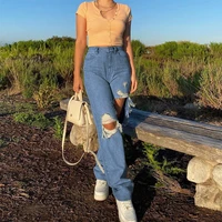 casual vintage skinny high waisted denim pants hollow out distressed ripped jeans women high street jean mom casual trouser y2k