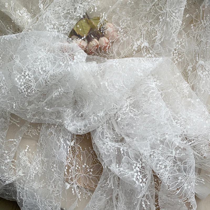 Небольшие белые блестки 1 метр свадебная основа тканевая скатерть фон для шитья