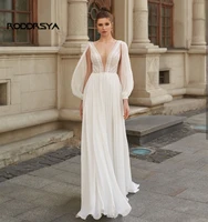 boho wedding dress with sleeves 2020 simple beach chiffon a line with court train cheap sexy v neck bohemian bridal gowns beach