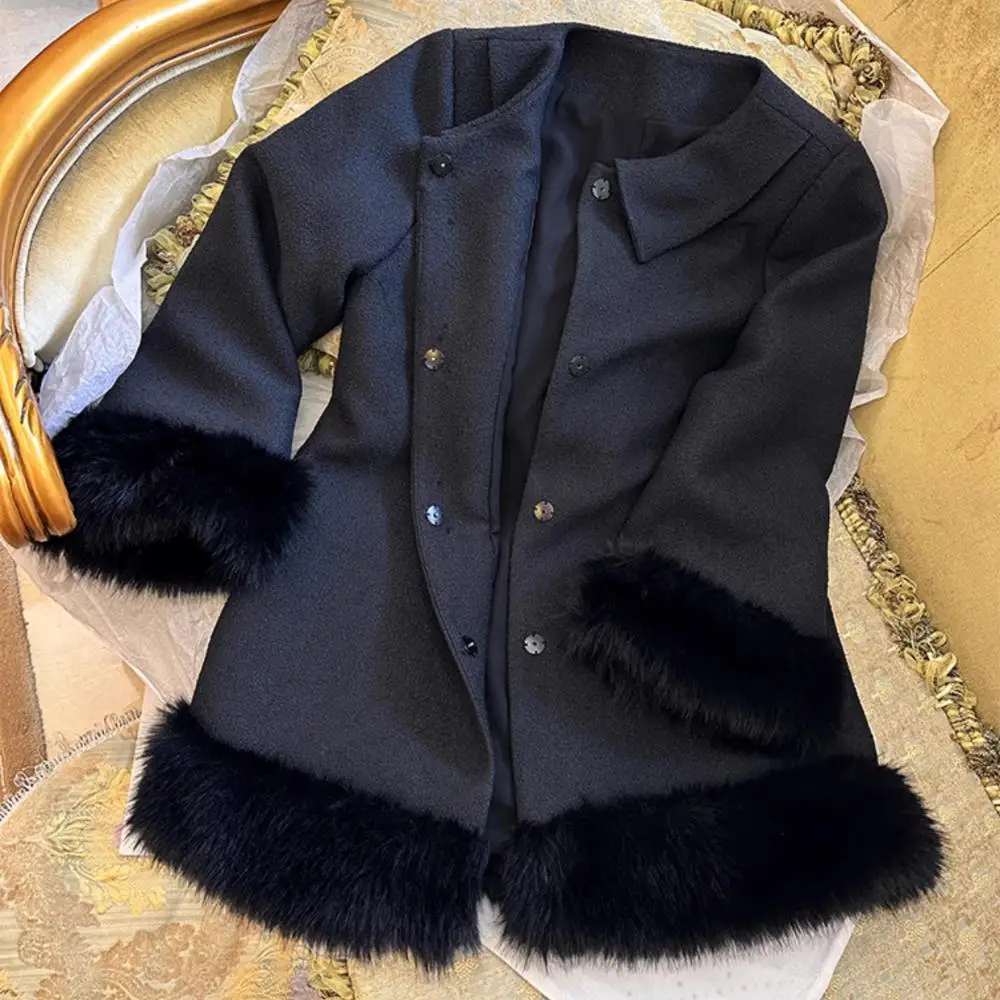 Женские искусственные шубы из лисы пуговица с черным бриллиантом шея куклы