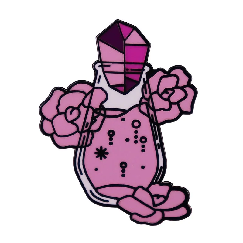 

Pink Bottle Flower Metal Enamel Clothes Hat Bag Coats Lapel Badge Brooch Pin