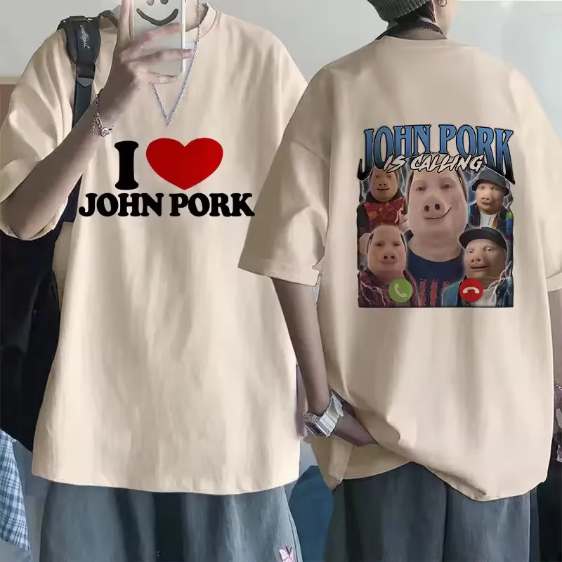 Фото Забавная футболка John Pork Is Calling Answer Call Phone для мужчин и женщин, топы со свиньей, футболка в готическом стиле в стиле хип-хоп, уличная одежда №3