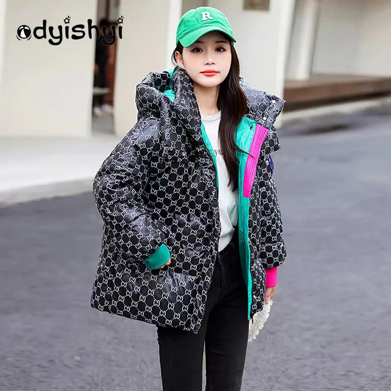 2022 New Women White Duck Down Coat Houndstooth Fashion Shiny Short Puffer Jacket Thick Loose Warm Winter Outwear Female YD90