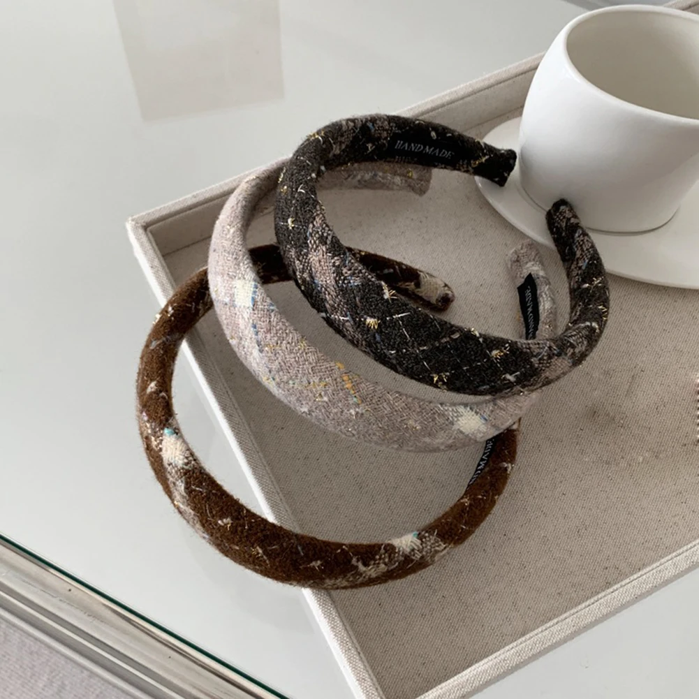 

New Women Retro Elegant Plaid Wide Hairbands Girl Sweet Hair Decorate Headband Hair Hoop Fashion Wild Hair Accessory