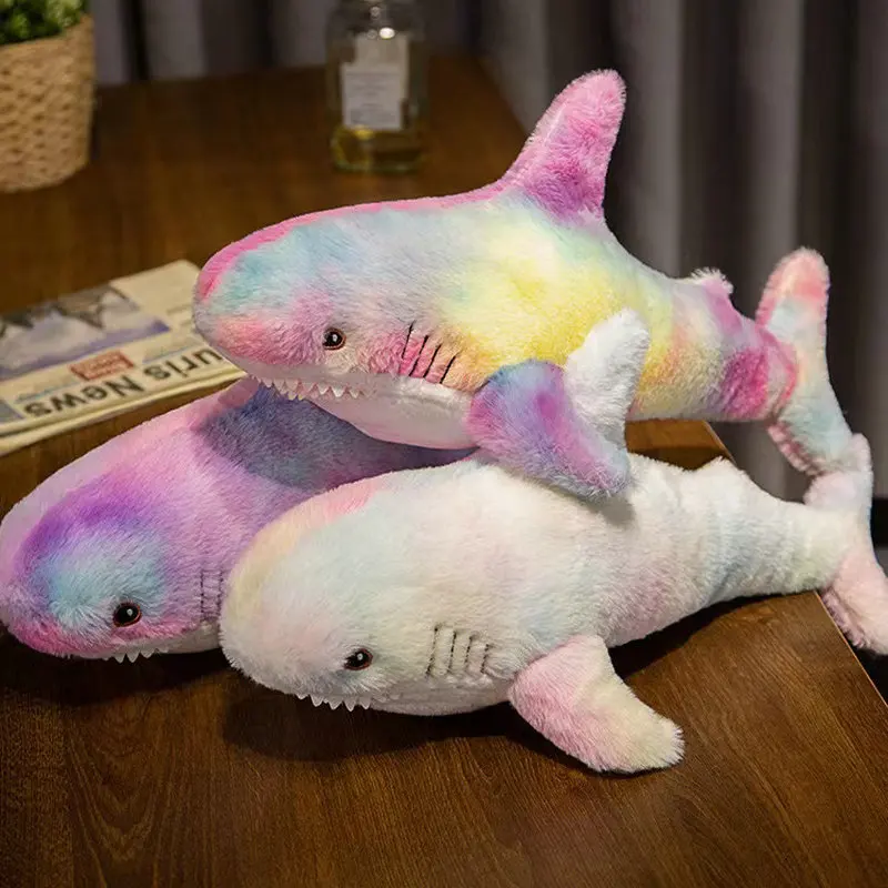 

15/45/60cm Colorful Rainbow Shark Doll Plush Toy Fuzzy Long Plush Ocean Animal Plushie Sleeping Companion Birthday Gift Kids