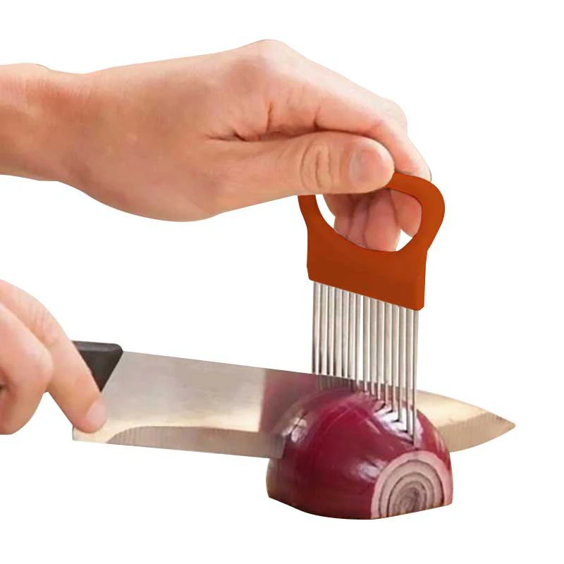 

Stainless Steel Onion Needle Onion Fork Vegetables Fruit Slicer Tomato Cutter Cutting Safe Aid Holder Kitchen Accessories Tools