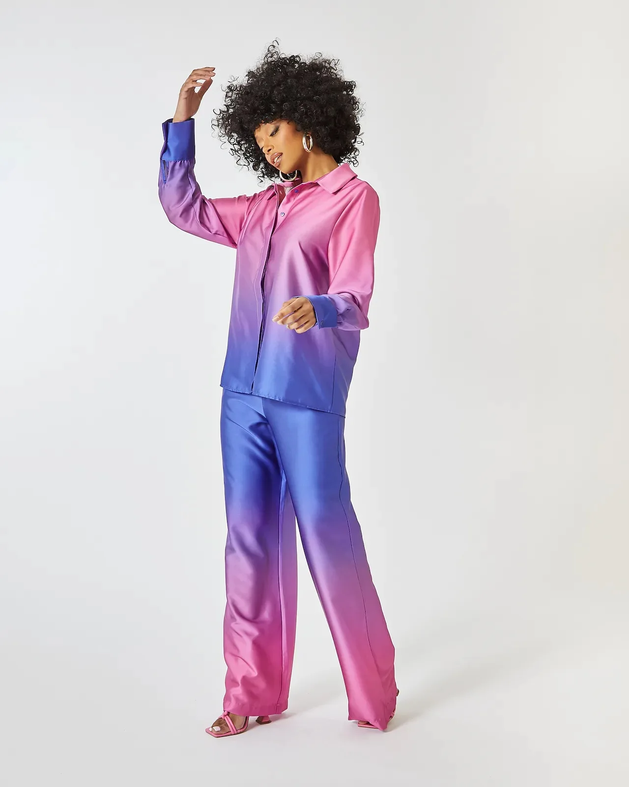 

Женский костюм из двух предметов, элегантный комплект из рубашки с длинным рукавом и широких брюк, летний костюм, новинка 2023