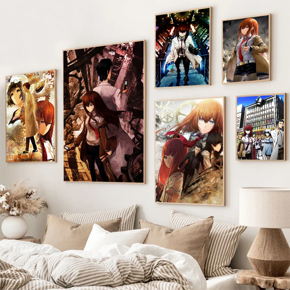 Japan Popular Sci-Fi Anime STEINS GATE Movie Sticky Posters Vintage Room Bar Cafe Decor Nordic Home