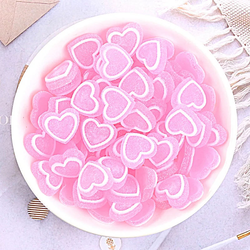 20 Pcs New Cute Mini Cartoon Heart-Shaped Candy Rubber Resin Flat Cabochons Scrapbook Diy Wedding Hairpin Accessories Craft G14 images - 6