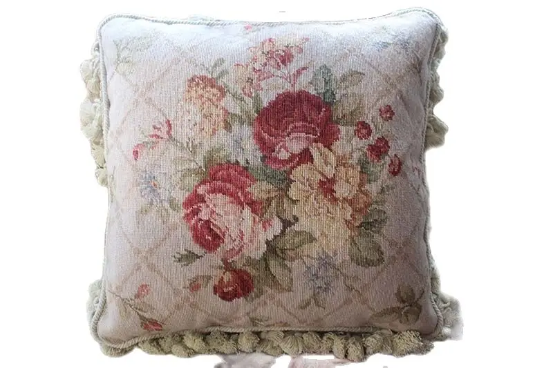 

FREE SHIPPING 15K 16"X16" Needlepoint pillow, hand knotted woolen cushion with floral designs no insertion