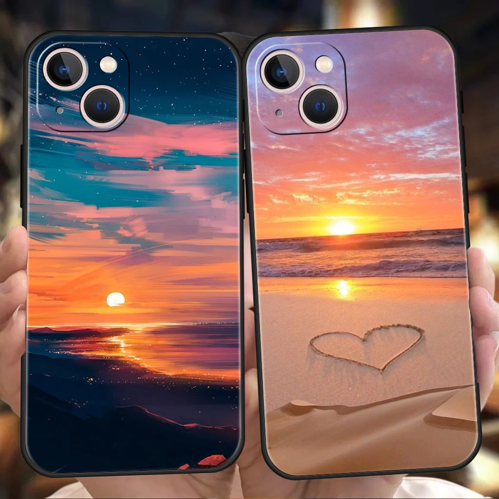 

Beach Dusk Sky Phone Case Cover for iPhone 14 13 12 11 Pro Max X XR XS Max 14 7 8 Plus Shockproof Silicone Soft Shell Capas Bags
