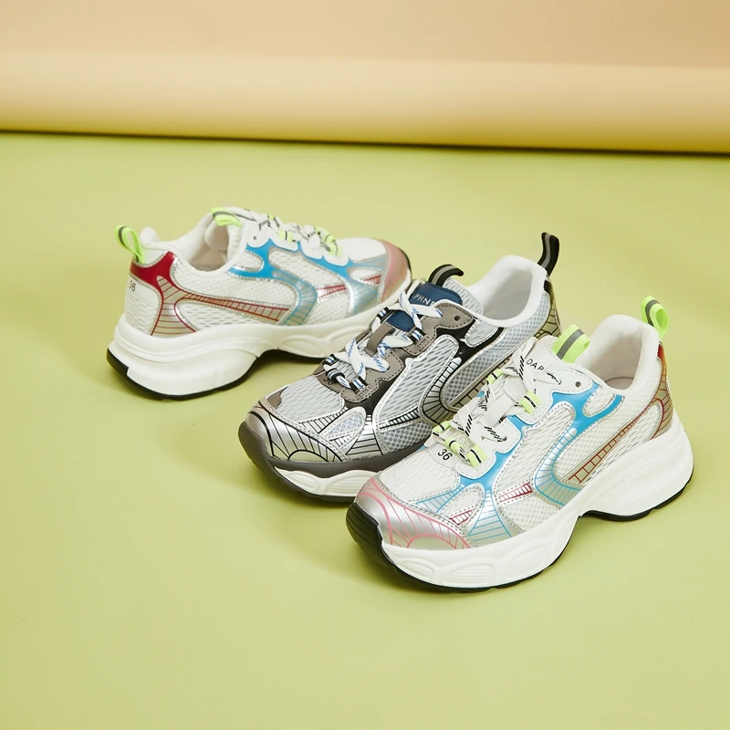 Autuspin 5.5cm Women's Sneakers Summer Breathable Air Mesh Genuine Leather Casual Vulcanize Shoes Ladies Luxury Design Trainers