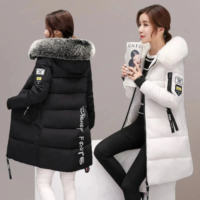 2022 Winter Jacket Women Parka Big Fur Collar Hooded Thick Warm Long Female Coat Casual Outwear Down Cotton Jacket Parkas
