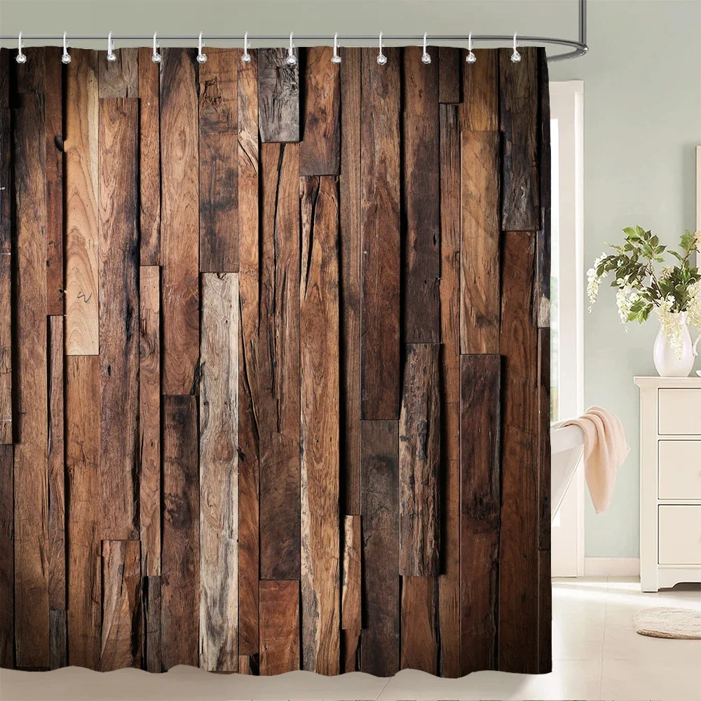 3D Ретро деревянный узор занавеска для душа полиэстер