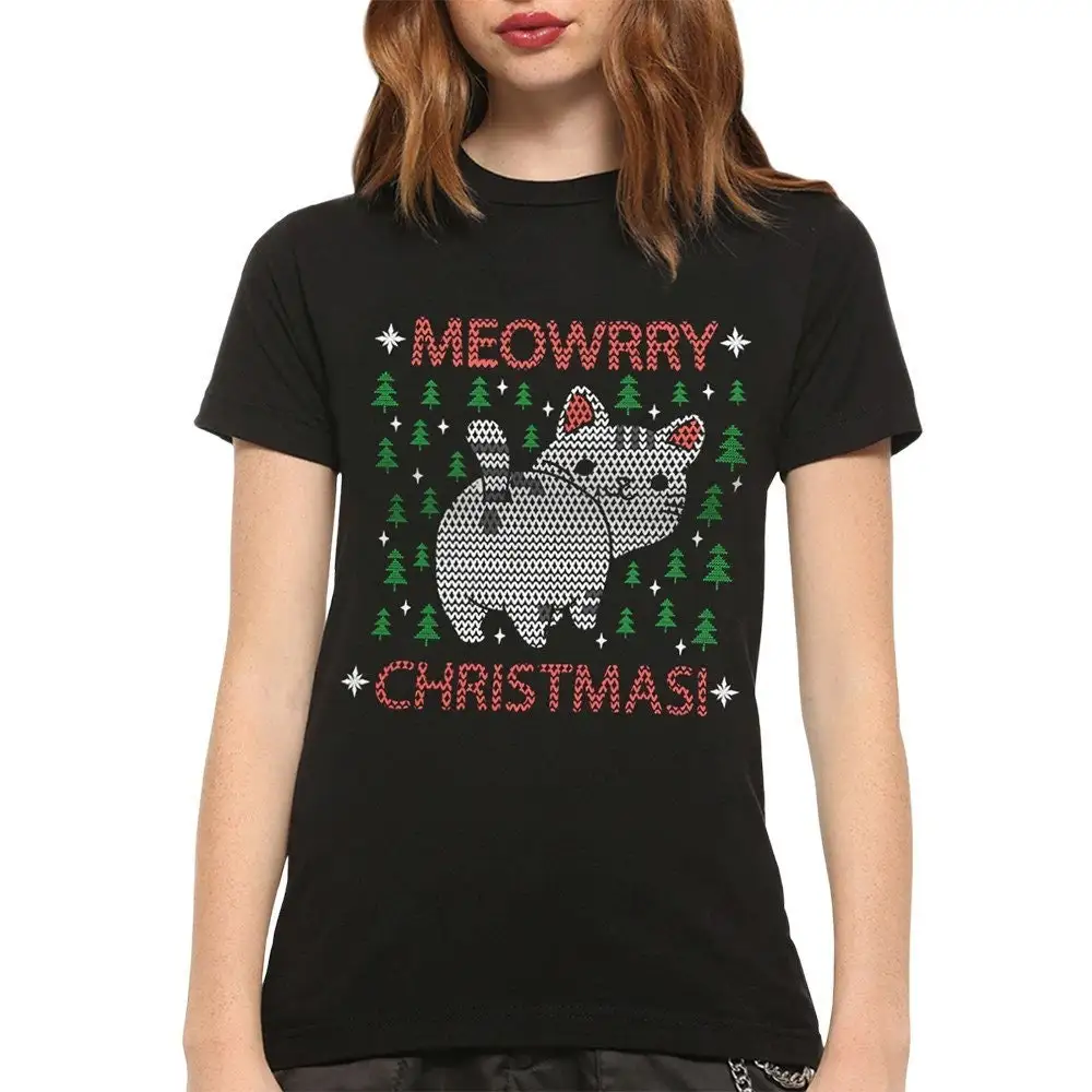 Meowrry Рождественская футболка с котом забавные рождественские размеры ноябрь 08411