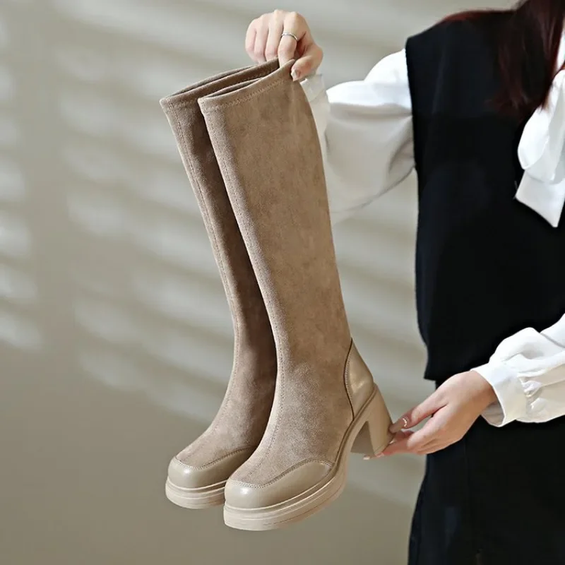 

Autumn/Winter New British Style Knight Boots French Elastic Boots Versatile Thick Sole Women's Boots