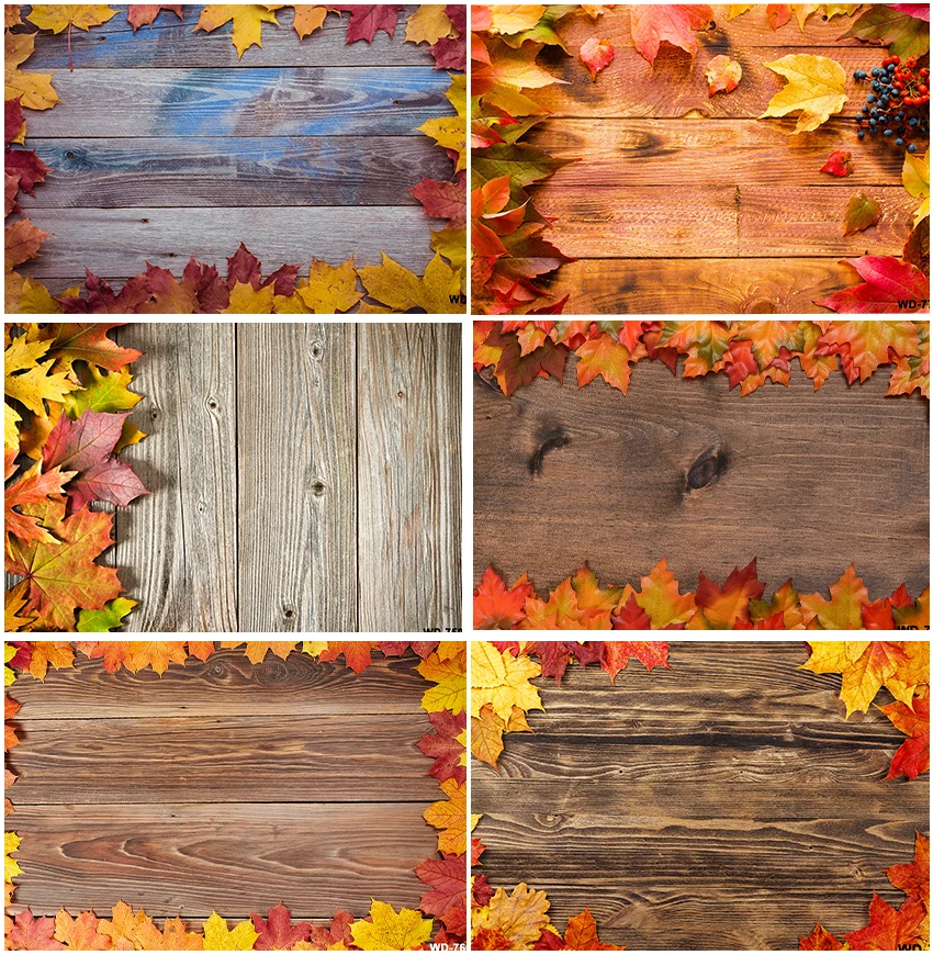 

Wooden Planks Boards Autumn Leaves Maples Backdrops Photographic Baby Shower Newborn Child Portrait Backgrounds Photocall Props