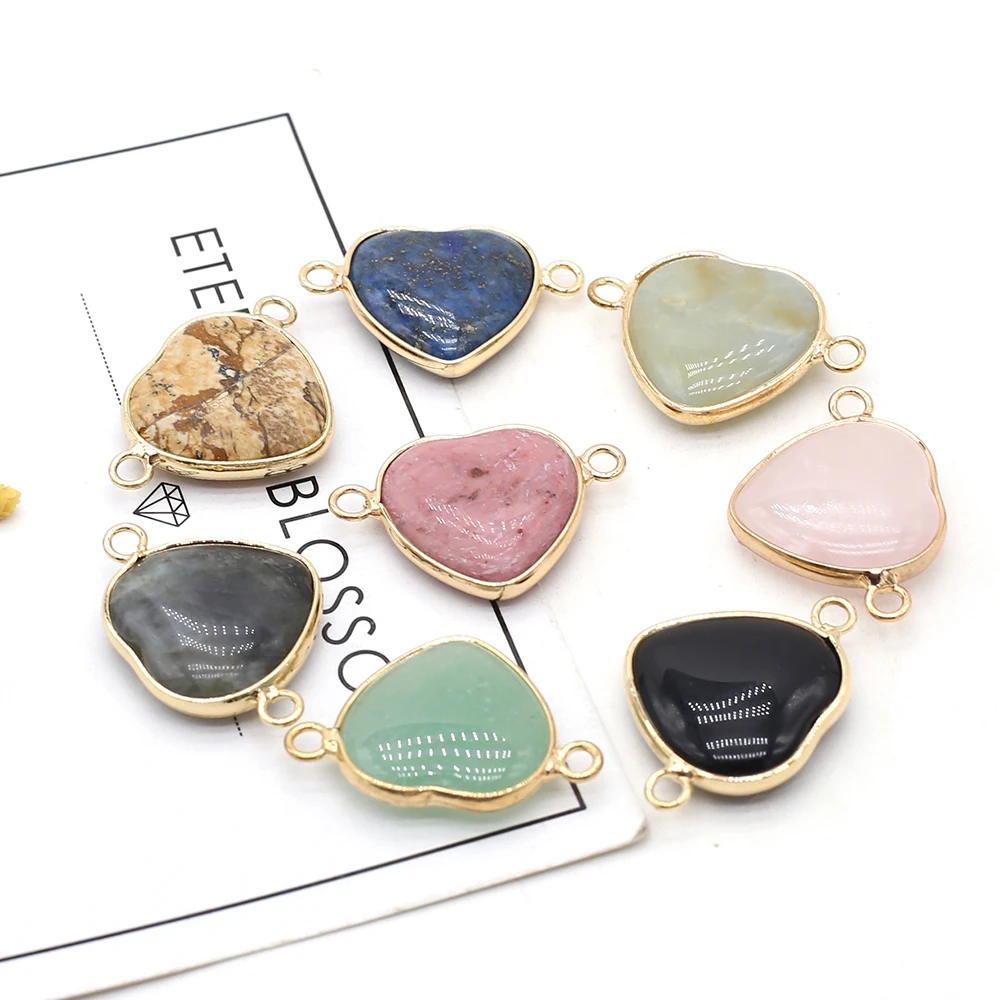 

Natural Stone Pendant Connectors Heart Shape Healing Crystal Stone Link Charms for Jewelry Making Women Gift Accessories