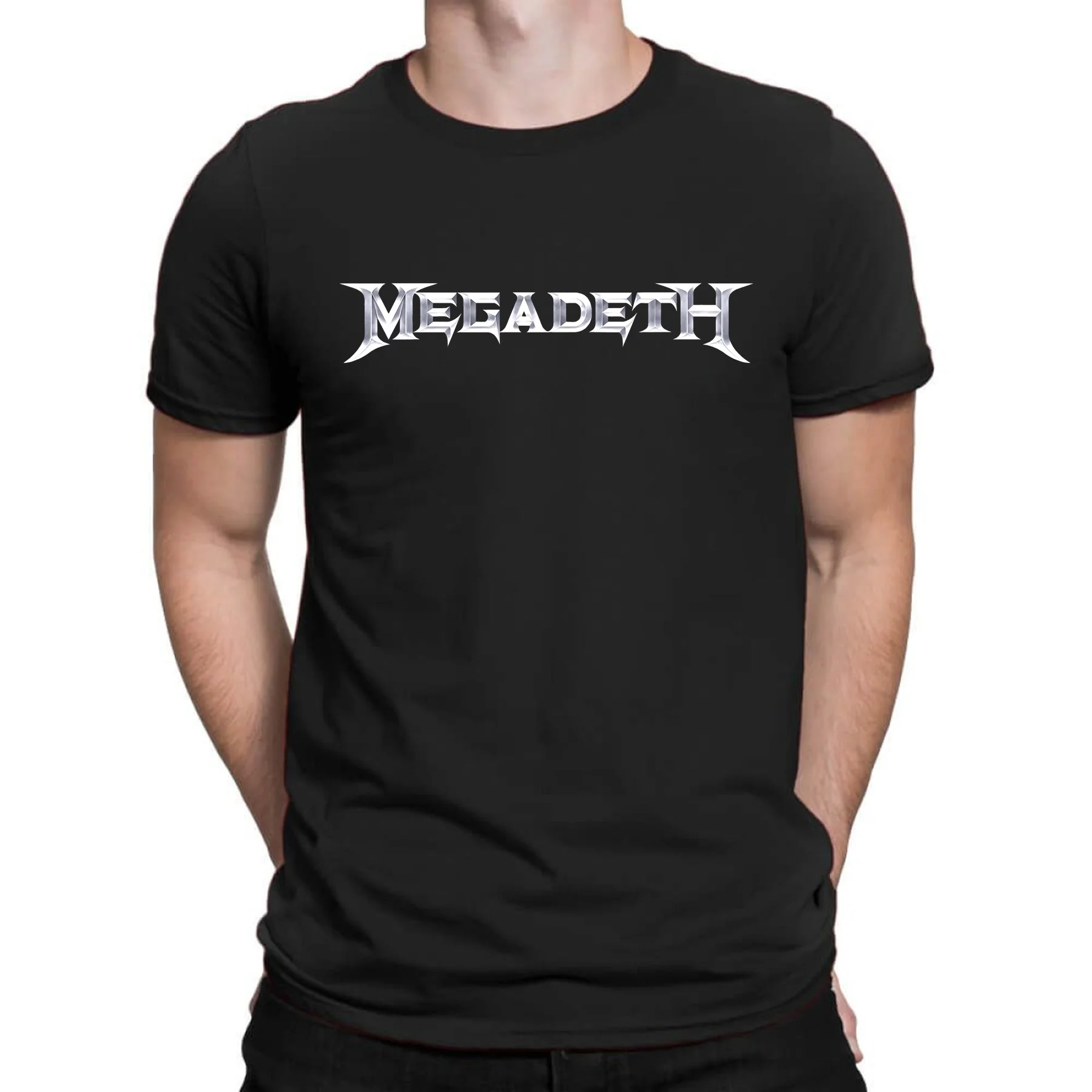 

Удивительные футболки, мужская футболка, повседневные большие размеры, Megadeth, серебристый, белый логотип, незаменимая футболка, мужские футб...