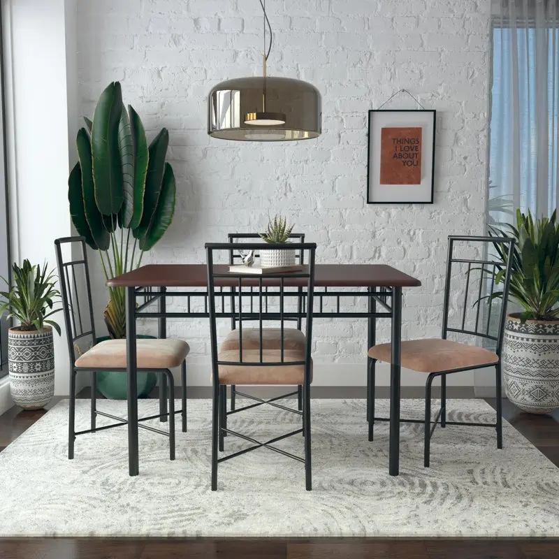 

Traditional 5-Piece Wood & Metal Dining Set, Deep Walnut