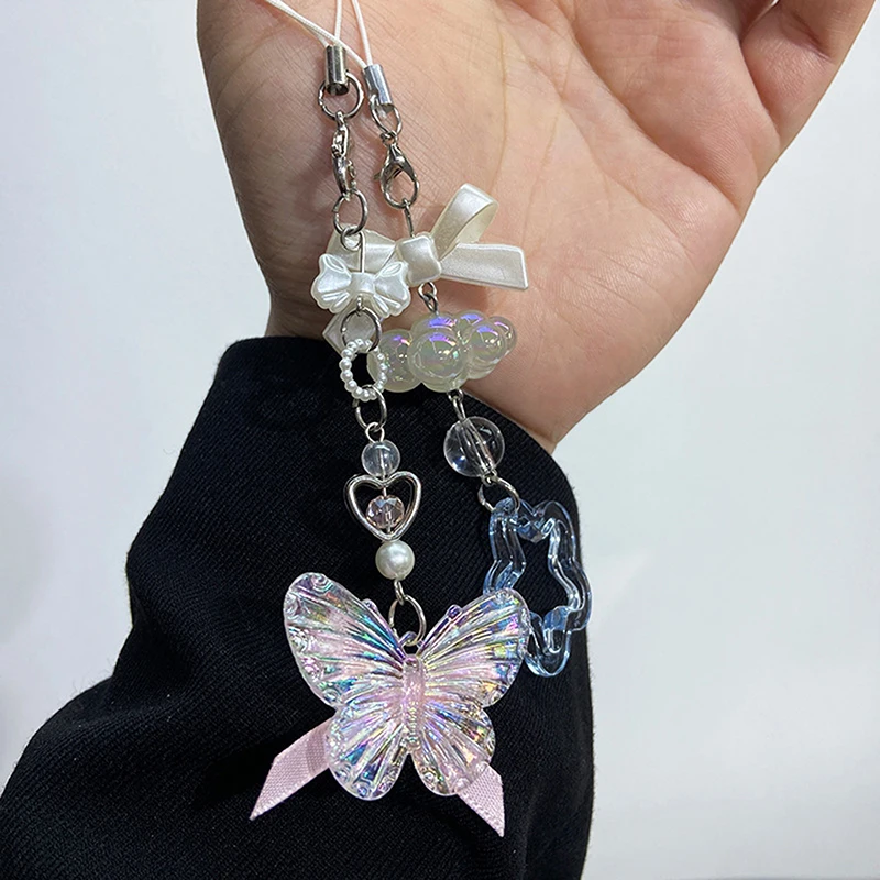 1 шт. милый брелок ручной работы из бисера-бабочки для камеры IP 11 Kawaii Y2K Love подвеска
