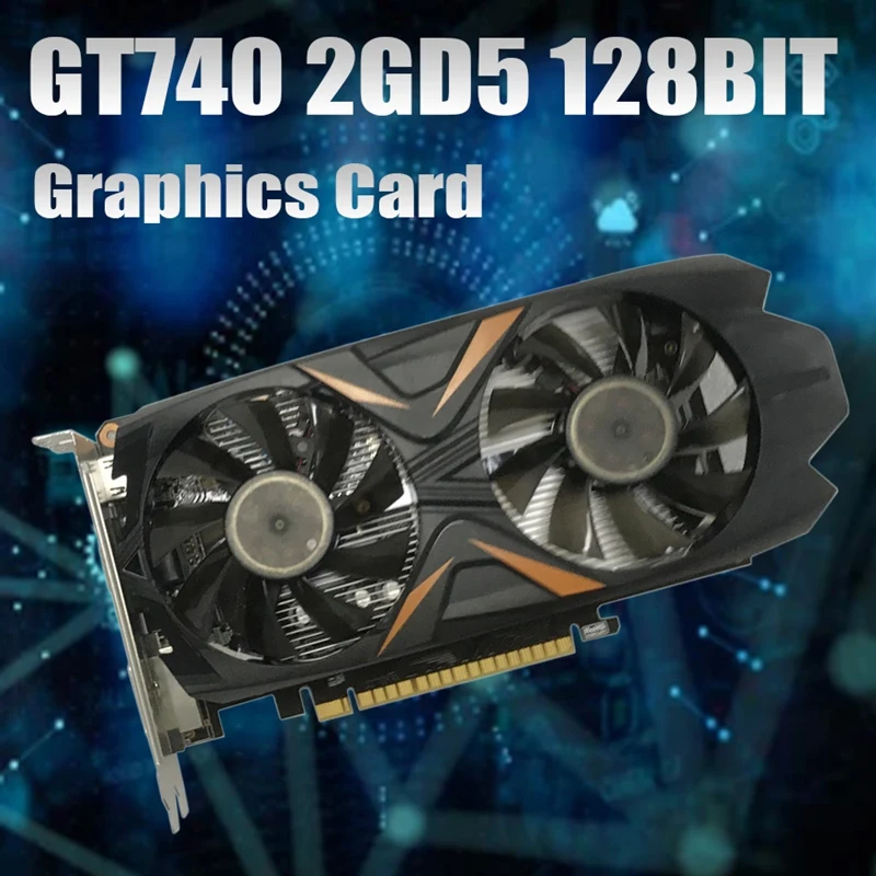 GT740 Graphics Card 2GB GDDR5 128Bit Dual Fan 28Nm 993Mhz 5000Mhz PCIE 3.0 6PIN HDMI-Compatible+DVI+VGA Video Card