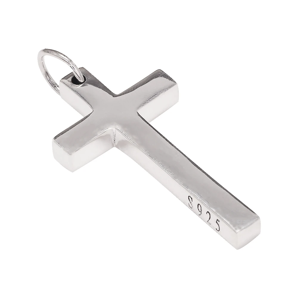 Фото Настоящий твердый серебряный крест 925, кулон для мужчин и женщин, минималистичный полированный модный классический Иисус, христианские молитвенные украшения №5