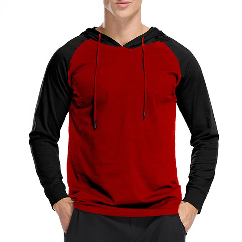 

Men's Patchwork Raglan Sleeve Hooded T-shirt Long Sleeve Baseball Jersey Shirt Casual Hip Hop Streetwear Tee Shirt