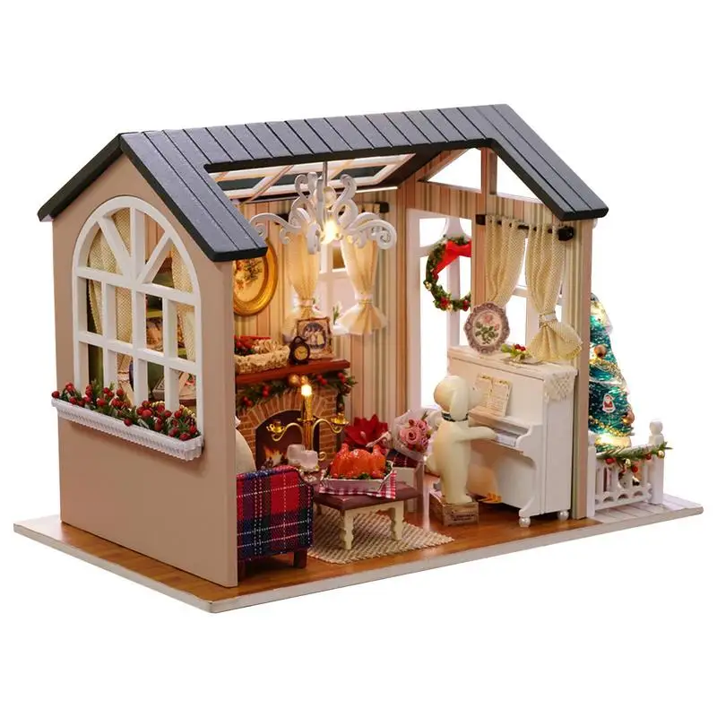 

Miniature Dollhouse Kit Miniature DIY Craft Kits For Adult To Build Tiny House Model Christmas Decorations Valentine's Gifts For