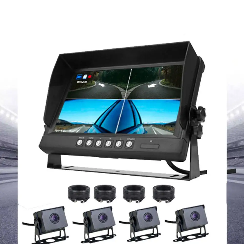 

Hd Ahd 9-inch 1080p Car Lcd Monitor With 4 Cameras Four-way Night Vision Video Recorder Megapixel 4 Channels Mirror Dispaly