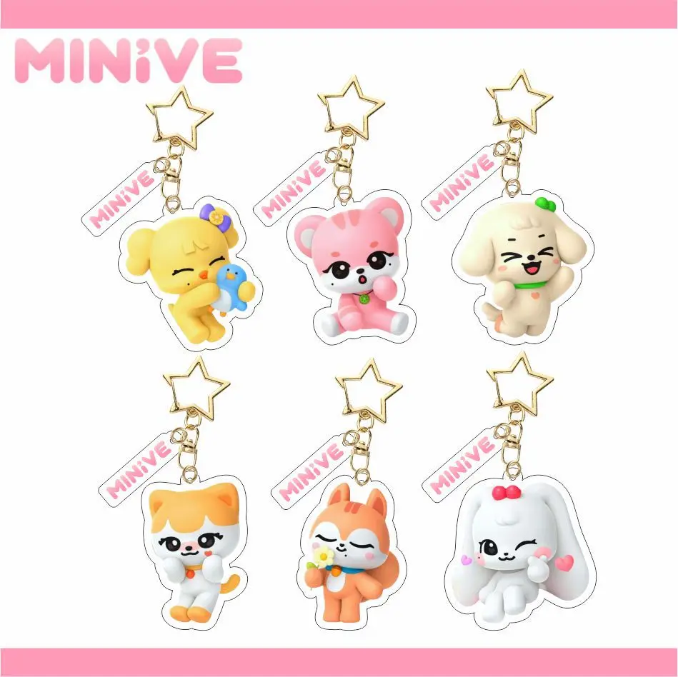 

KPOP IVE MINIVE Cartoon Figure Pendant Keychain WonYoung CHERRY YuJin GANGANJI HD Transparent Acrylic Keyring Fans Gifts