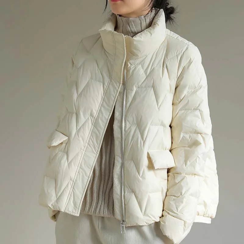 

2023 New Trend Winter Short down Jacket Korean Style Women Coat Small Stand Collar Loose Slimming Thickened White Duck down Coat